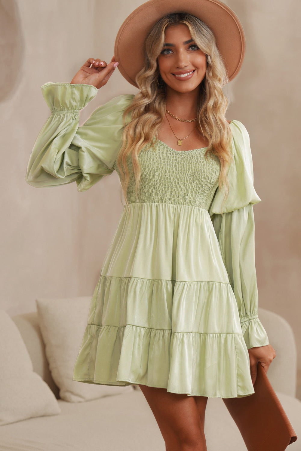 Smocked Off-Shoulder Tiered Mini Dress