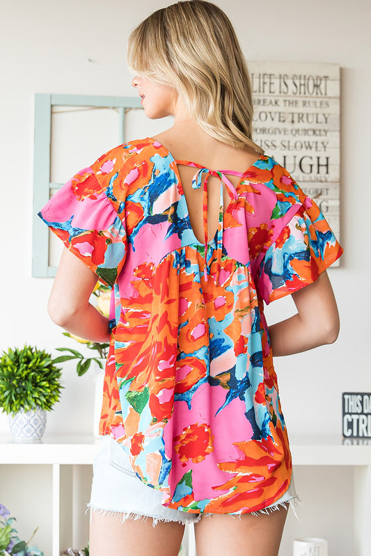 Floral V-Neck Short Sleeve Blouse