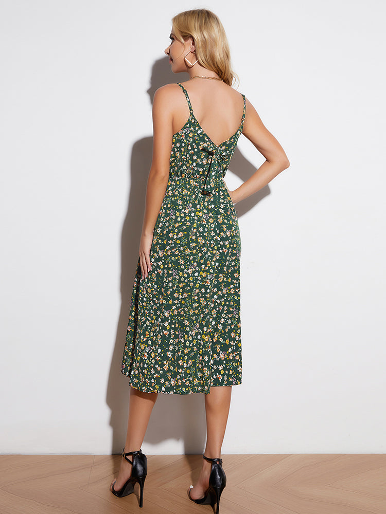 Ditsy Floral Tied Spaghetti Strap Dress