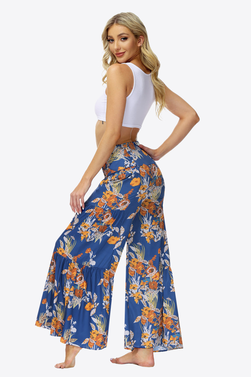 Floral Tie-Waist Tiered Culottes