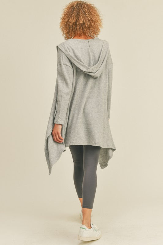 Kimberly C Full Size Waffle Knit Hooded Cardigan in Grey