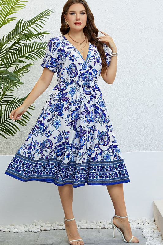 Floral Flounce Sleeve Surplice Dress