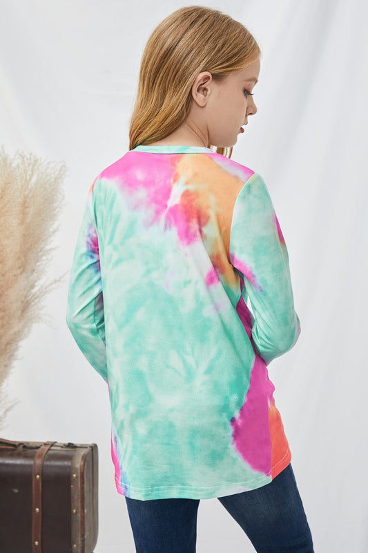 Girls Tie-Dye Twist Front Long Sleeve Top