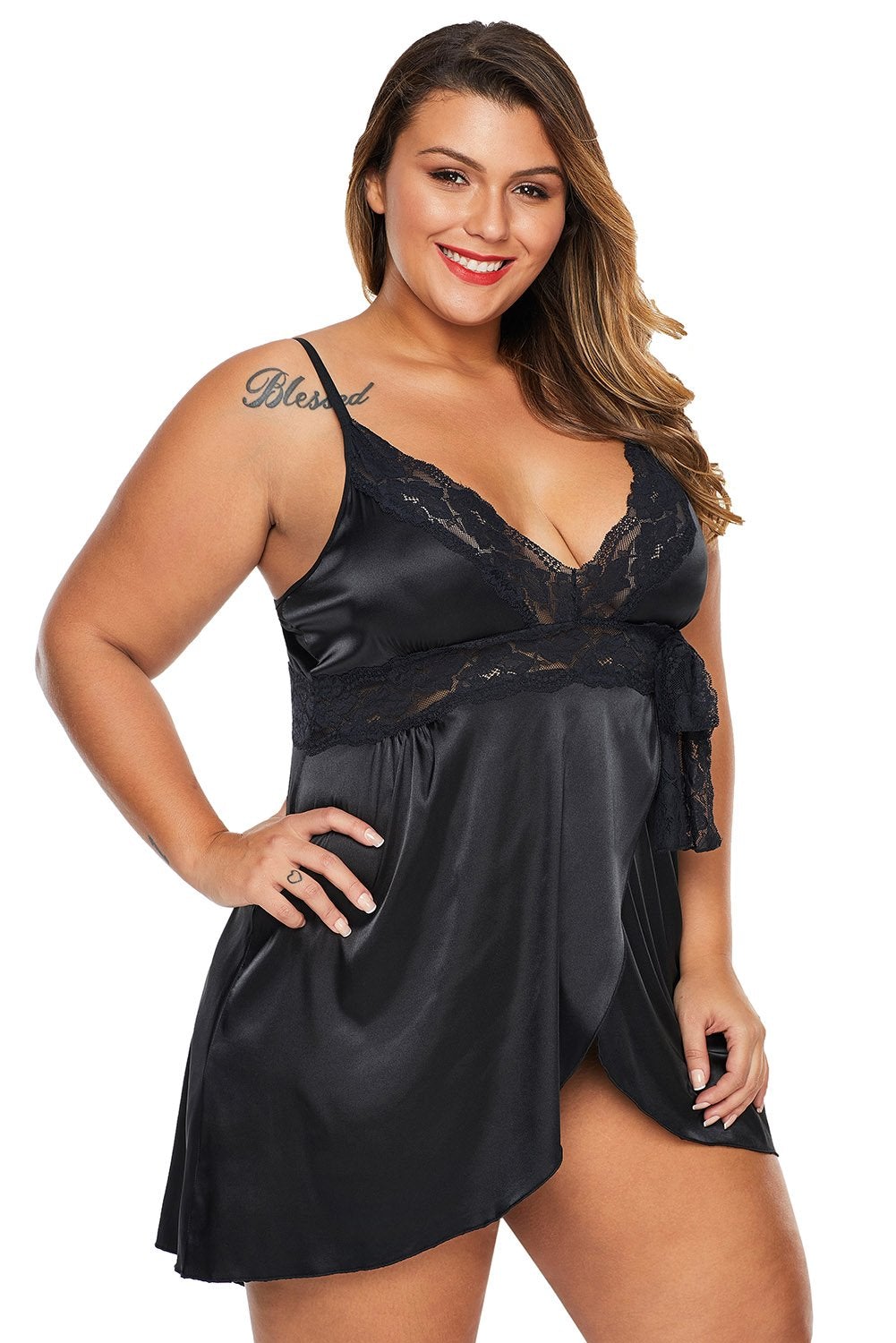 Spaghetti straps Lace V Neckline Plus Size Babydoll