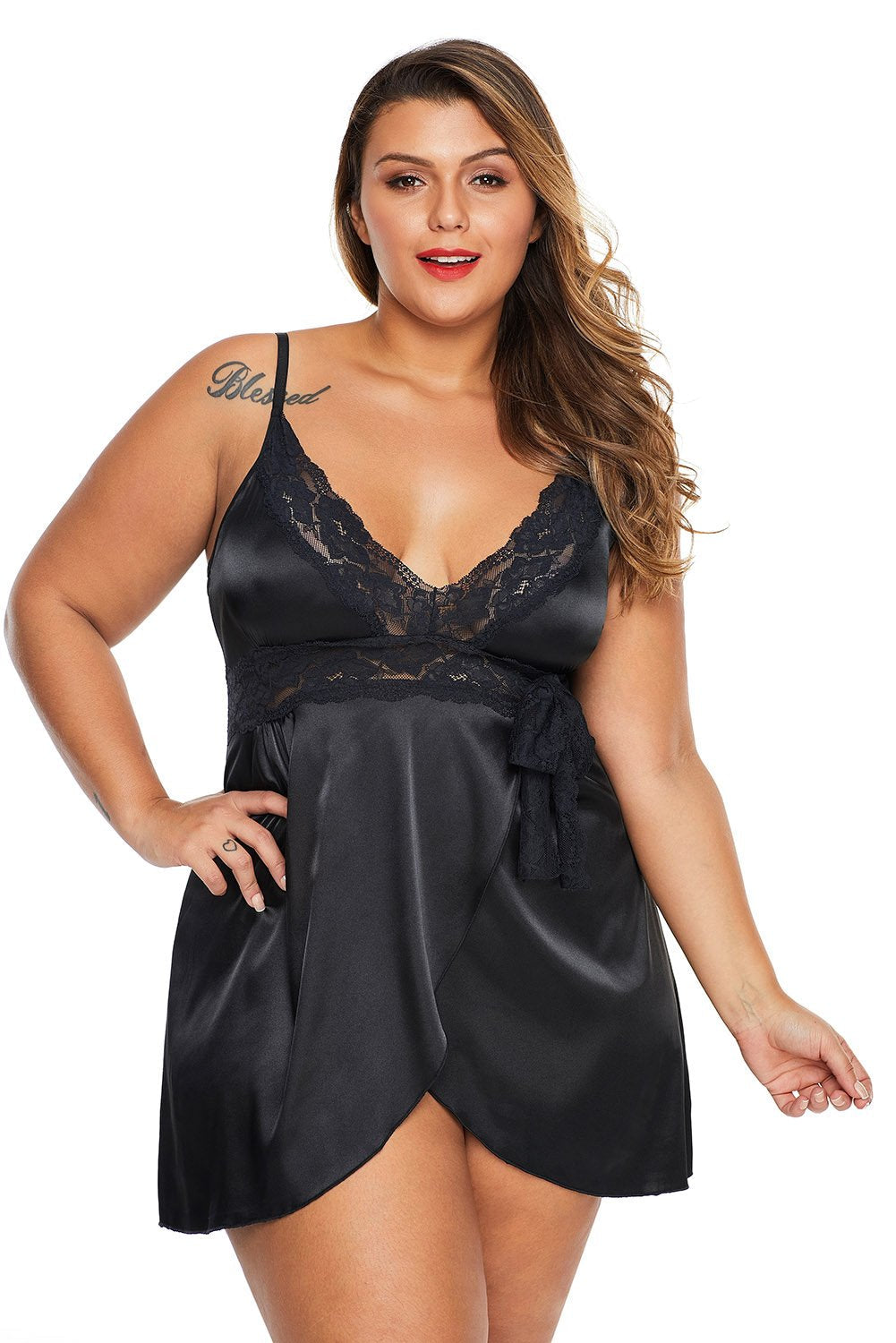 Spaghetti straps Lace V Neckline Plus Size Babydoll