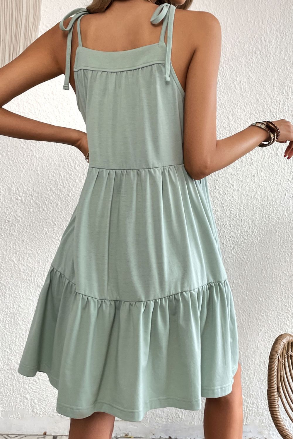 Tie-Shoulder Tiered Dress with Pockets