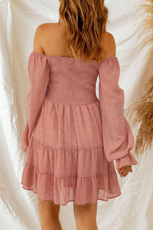 Smocked Long Flounce Sleeve Tiered Dress