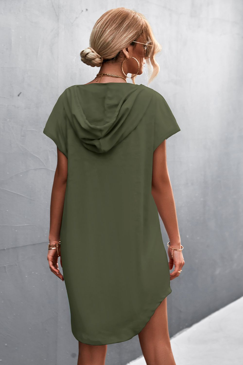 Two-Tone Drawstring Detail Hooded Dress