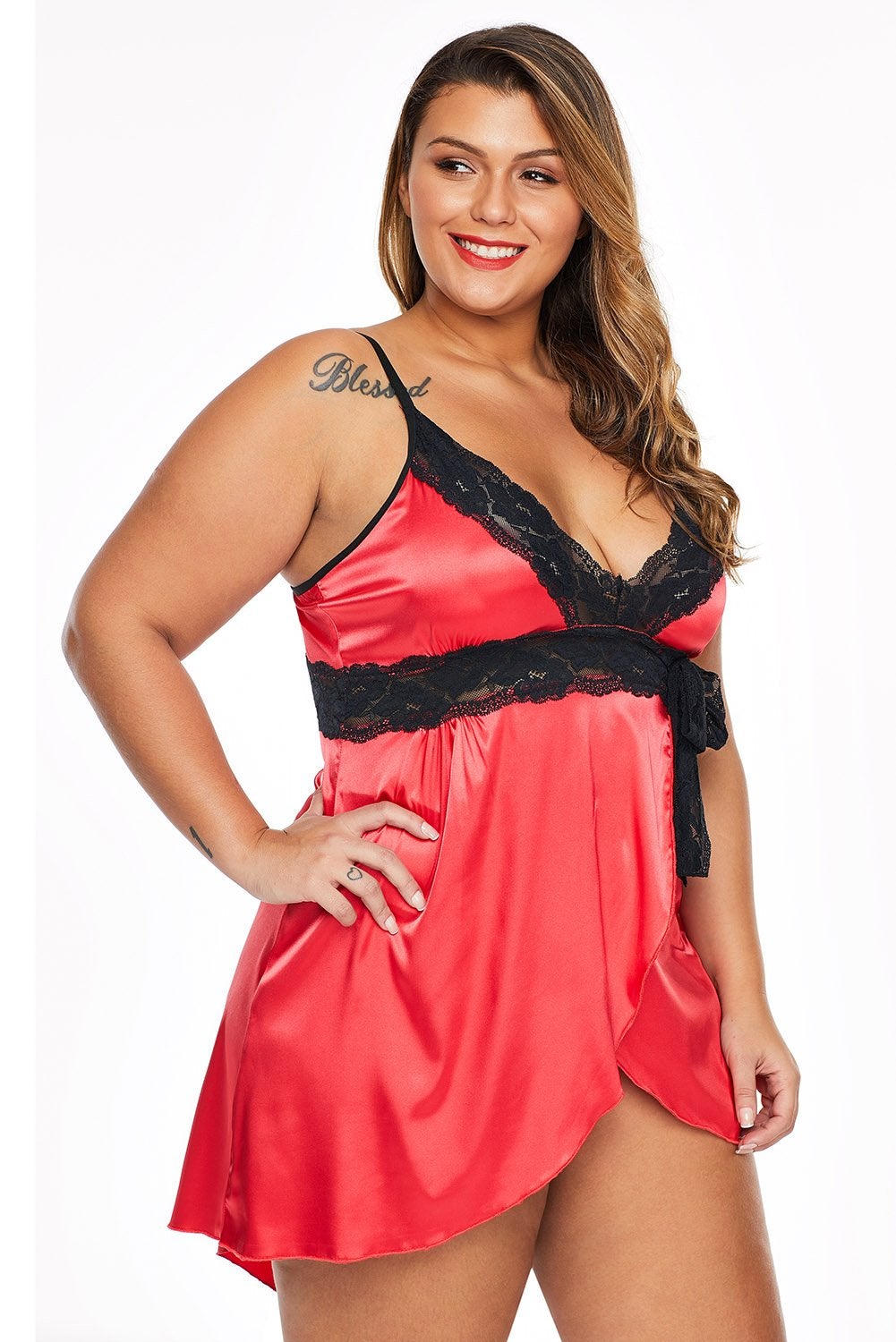 Spaghetti straps Lace V Neckline Plus Size Babydoll