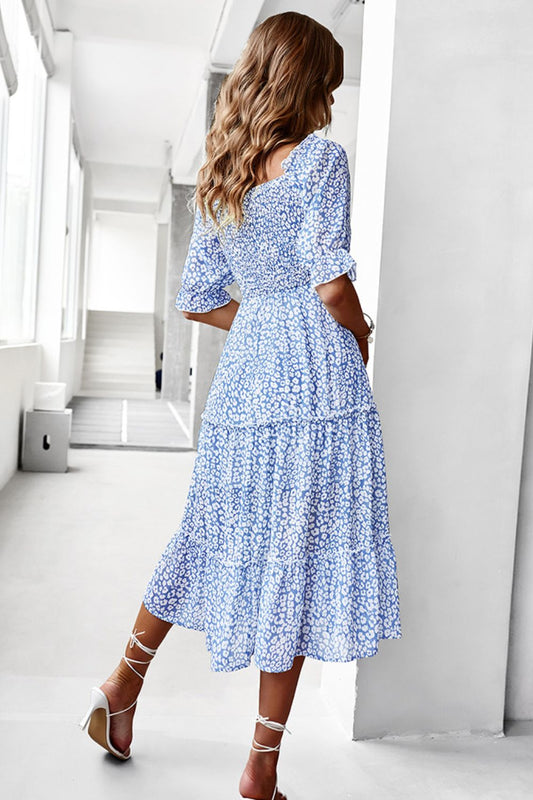 Ditsy Floral Off-Shoulder Smocked Midi Dress