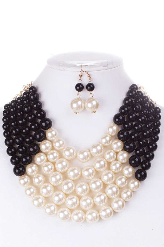 Color Block Pearl Chunky Necklace And Earring Set