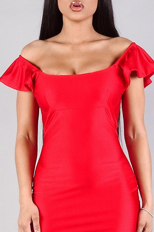 Convertible Off Shoulder Ruffle Sleeve Bodycon Mini Dress