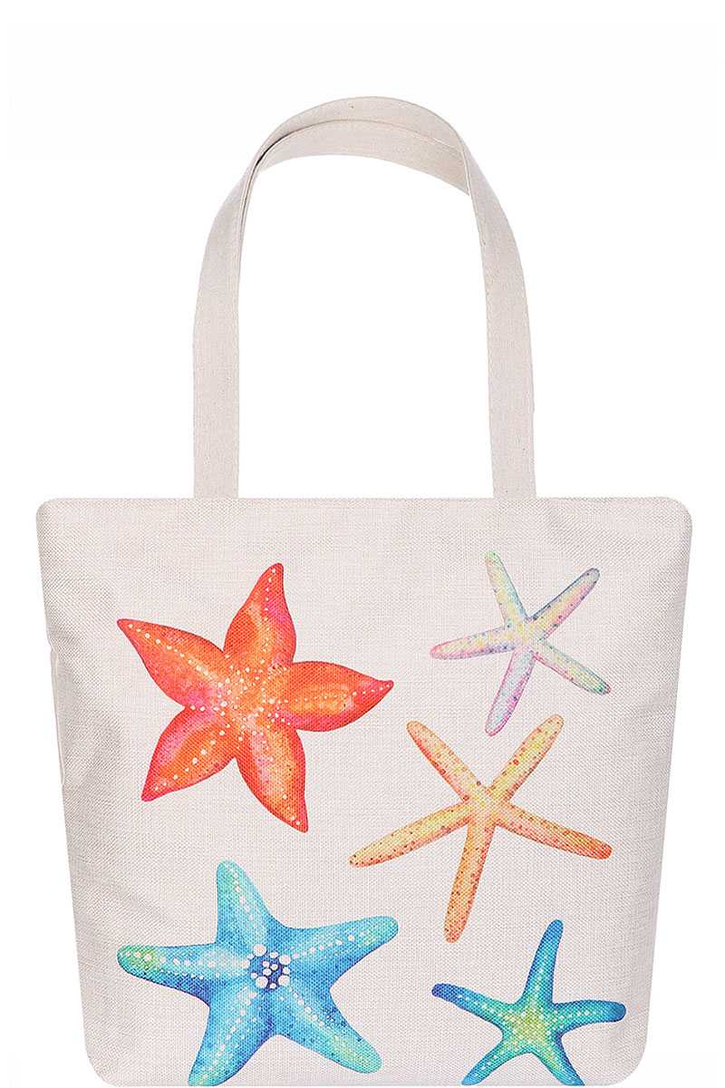 Rainbow Color Star Fish Print Ecco Tote Bag