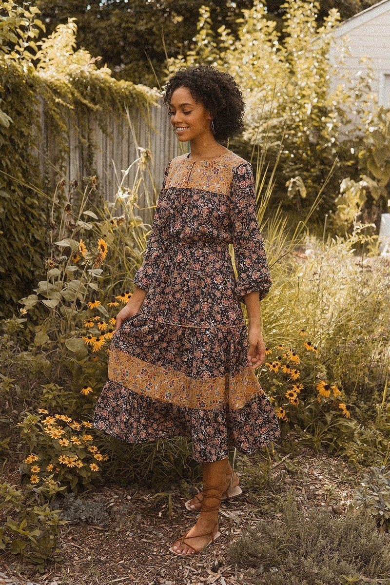 A Floral-print Woven Midi Dress
