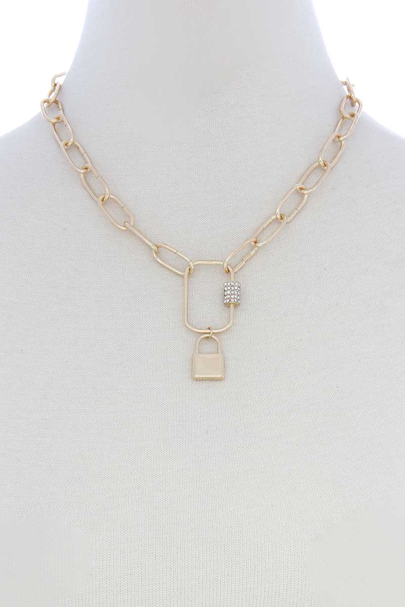 Lock Charm Oval Link Metal Necklace