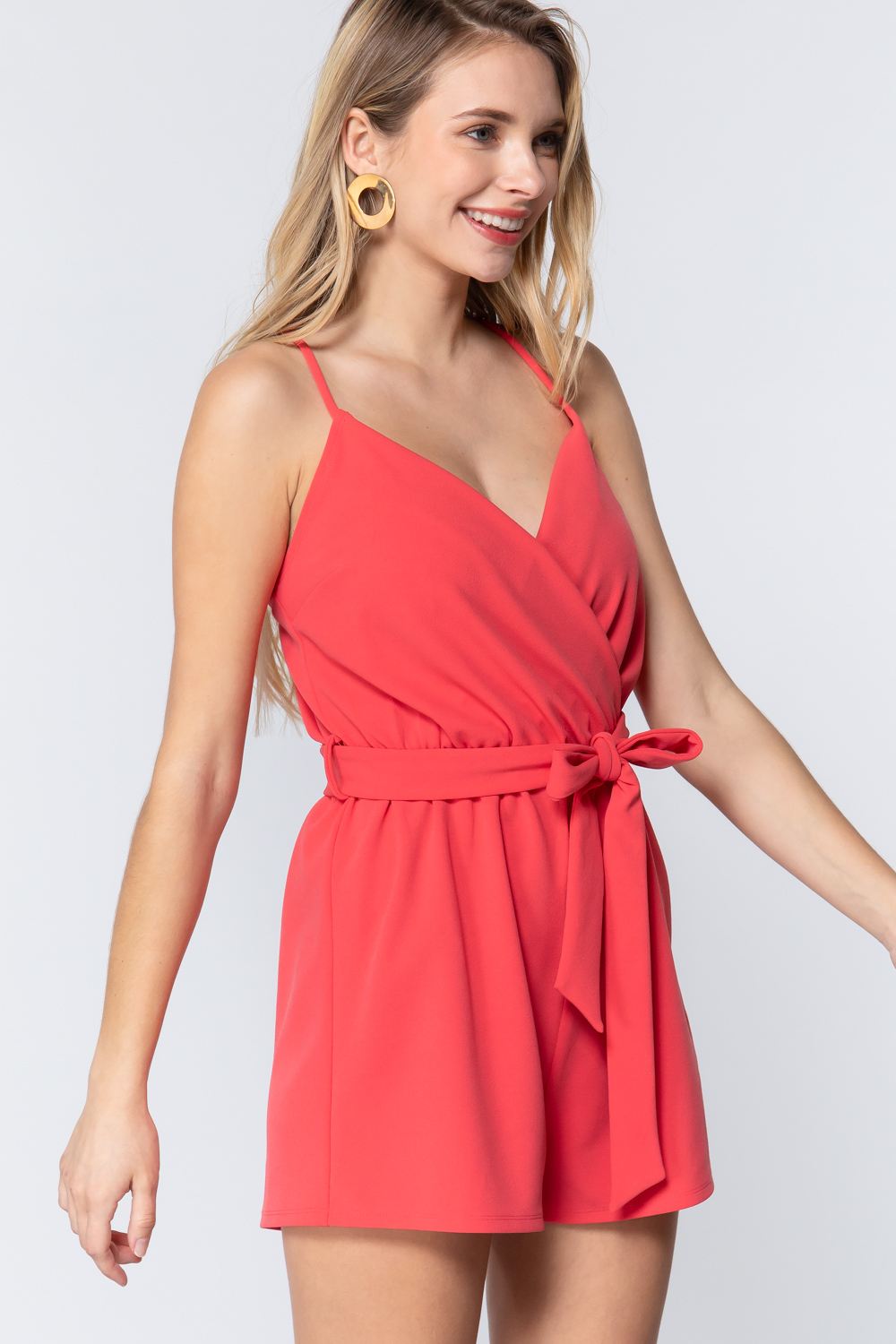 V-neck Cami Belted Romper