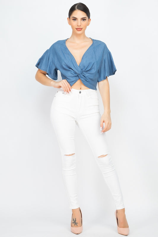 Knotted V-neck Crop Top