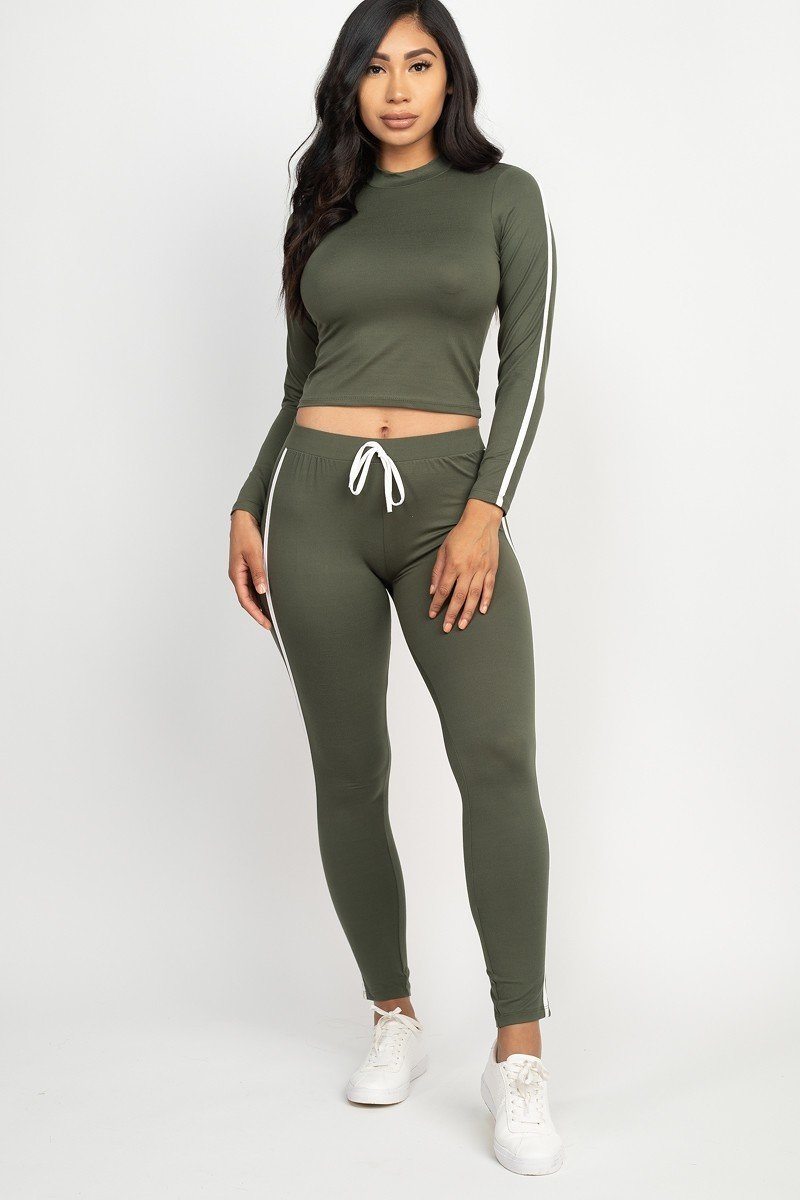 Side Striped Crop Top And Leggings Set