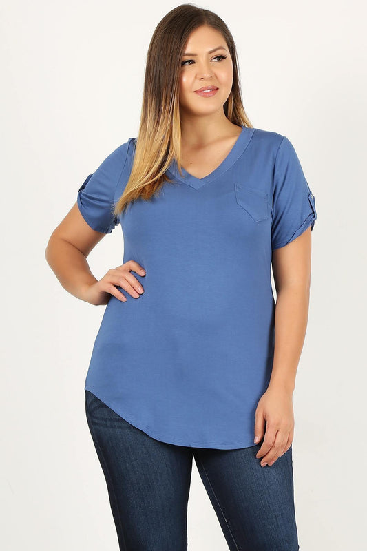 Solid Knit V-neck Tee