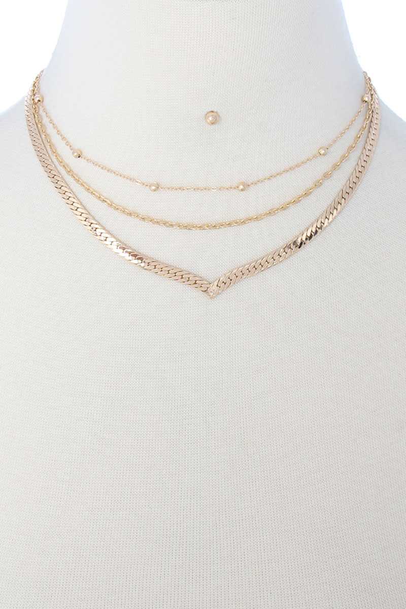 3 Layered Metal Chain Multi Necklace