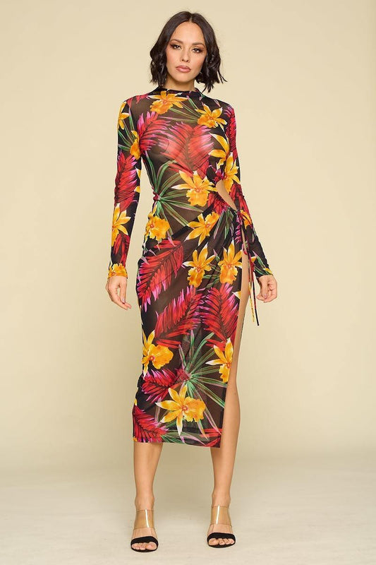 Flower Print Slit Dress