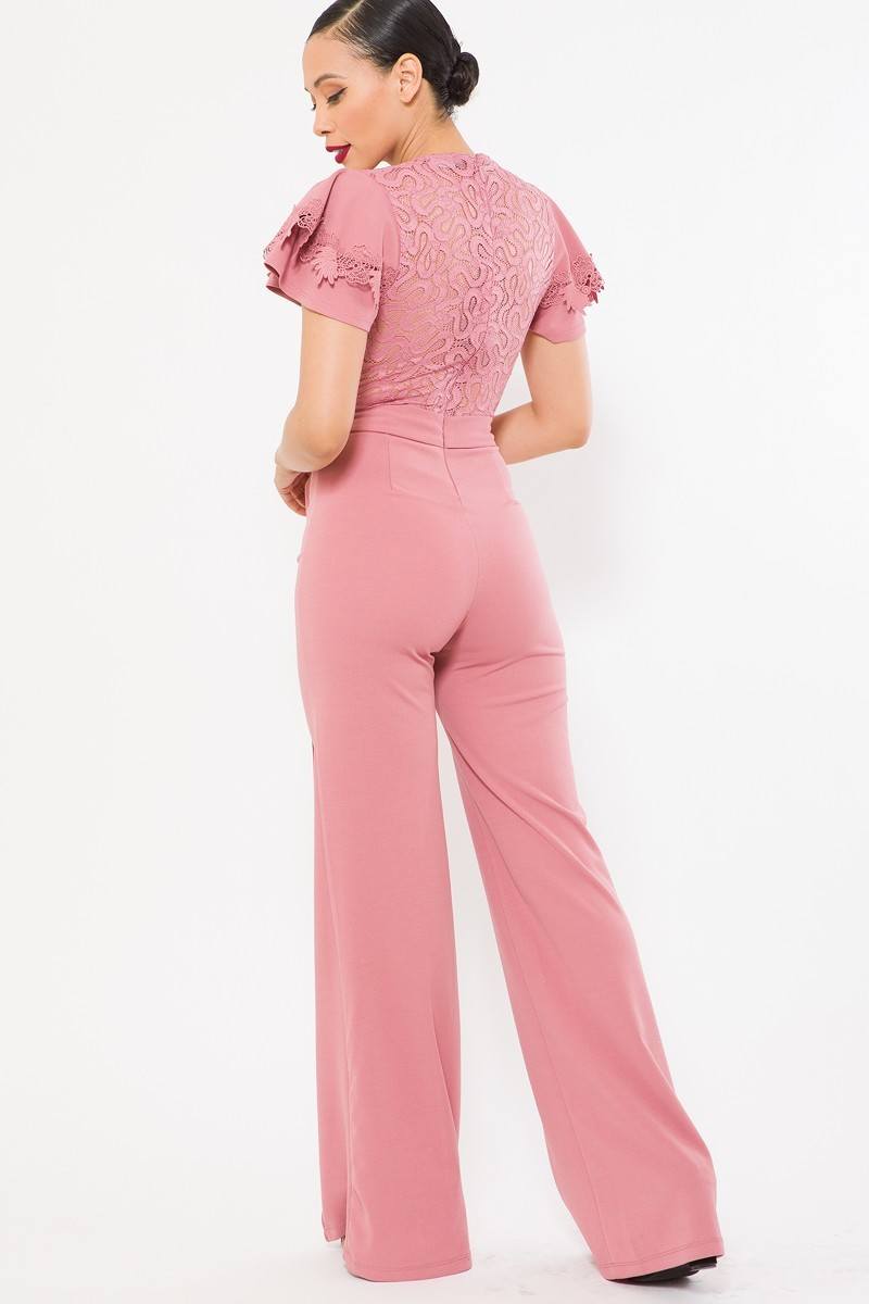 Deep V Crochet Lace Jumpsuit