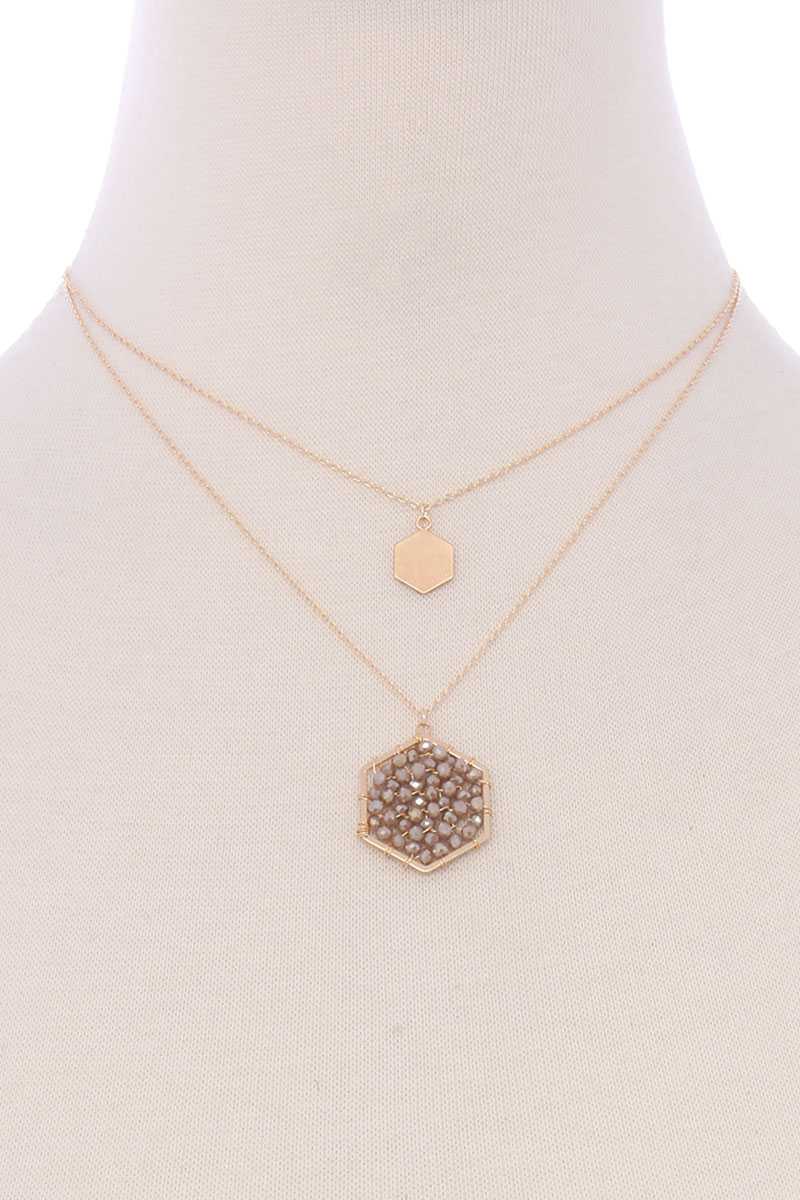 2 Layered Geometric Glass Bead Pendant Necklace