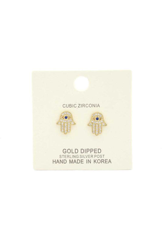 Hamsa Hand Cubic Zirconia Gold Dipped Earring