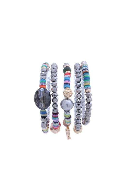 Glass Bead Multi Color Stretch Multi Bracelet