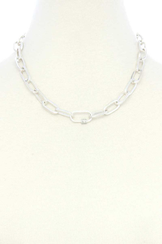 Dainty Rhinestone Roll Oval Link Necklace