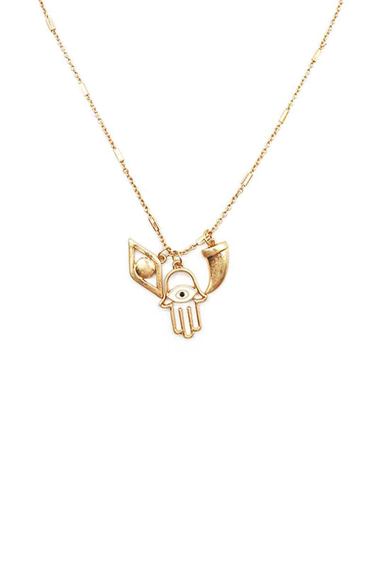 Fashion Metal Hamsa Hand Eye Tooth Necklace