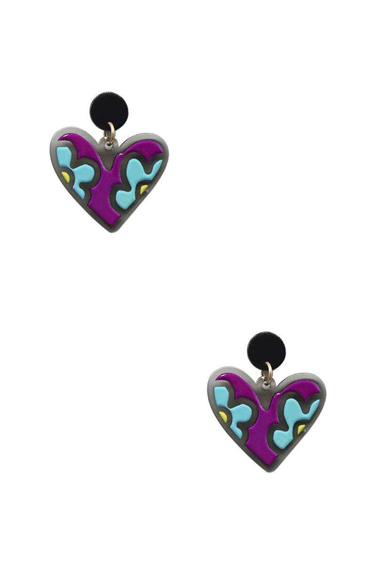 Heart Cute Flower Print Earring