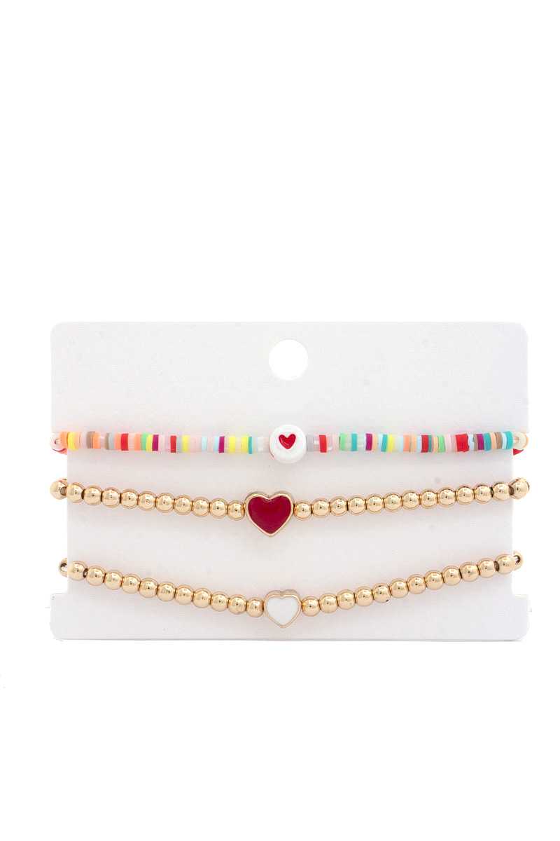 Heart Bead Rubber Disc Bracelet Set