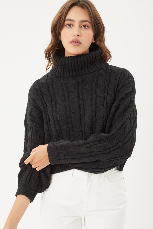 Turtle Neck Loose Fit Cable Knit Sweater