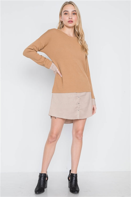 Knit Combo Long Sleeve Sweater Dress