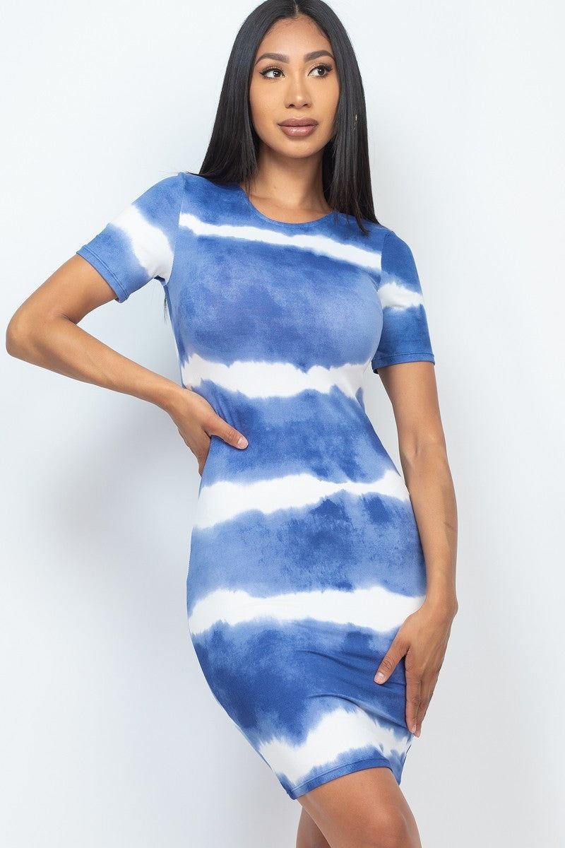 Stripe Tie-dye Printed Midi Dress