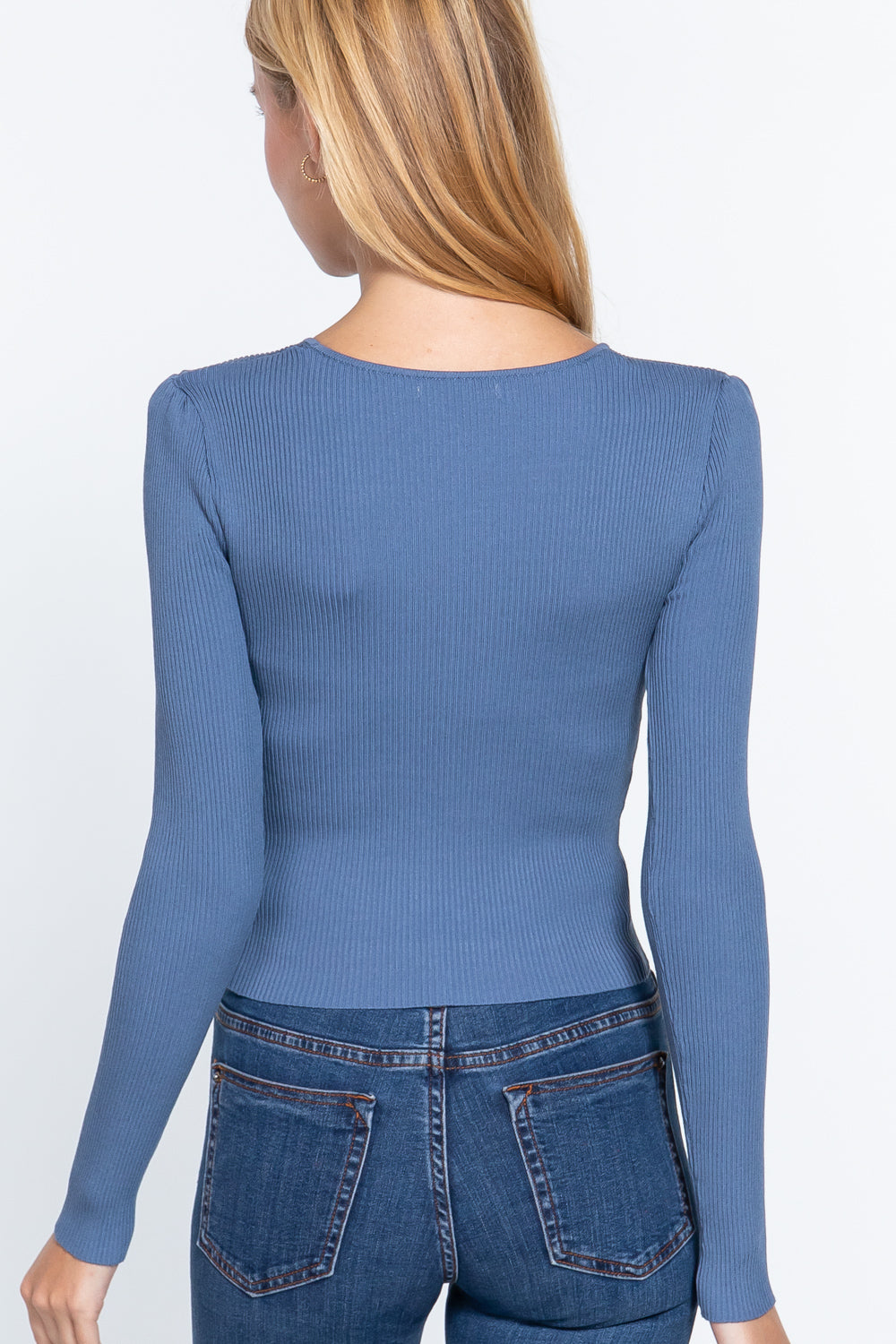 Shirring Sweatheart Neck Sweater