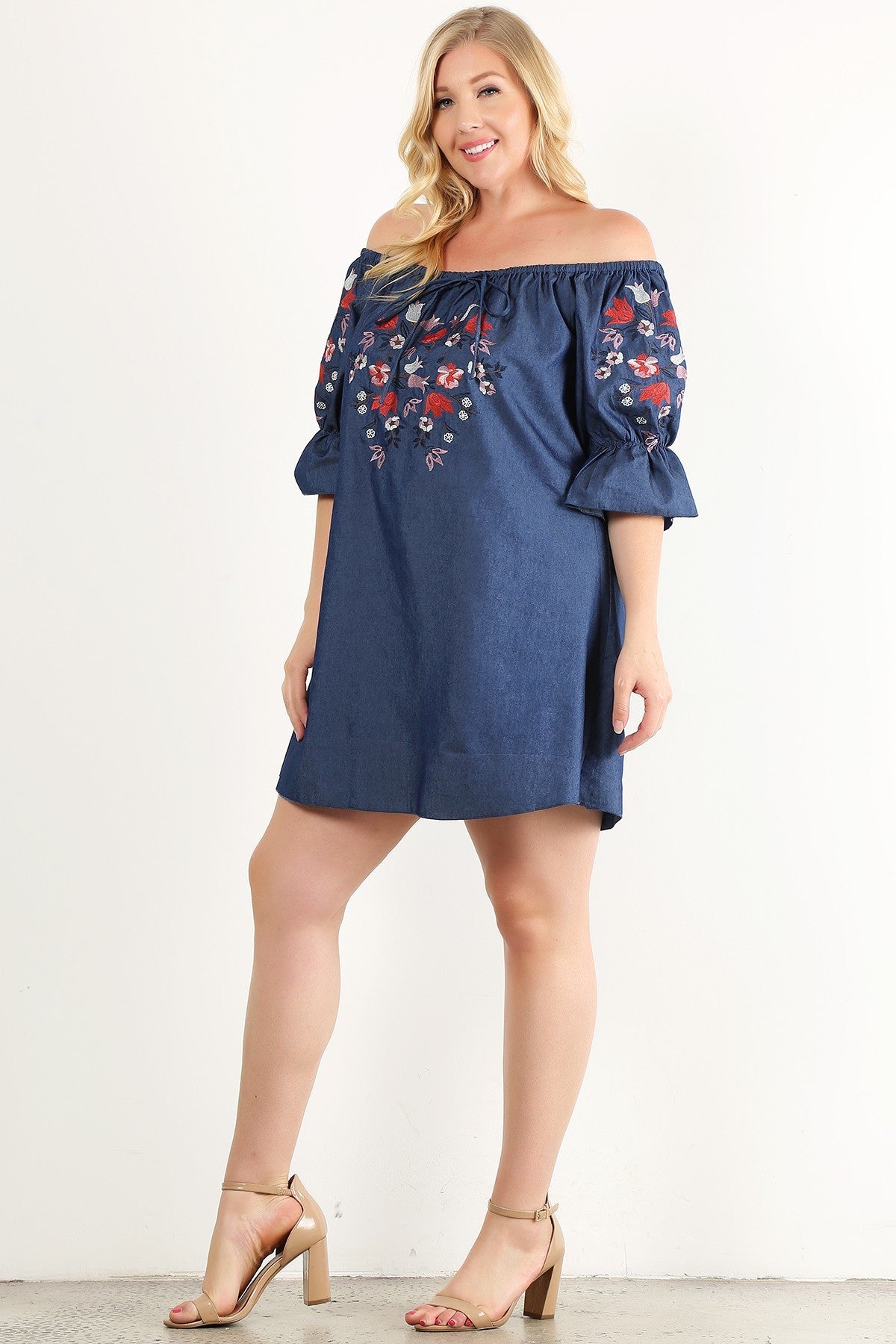 Plus Size Denim, Off Shoulder Short Dress