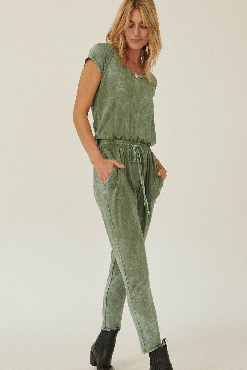 Mineral Washed Finish Knit Jumpsuit