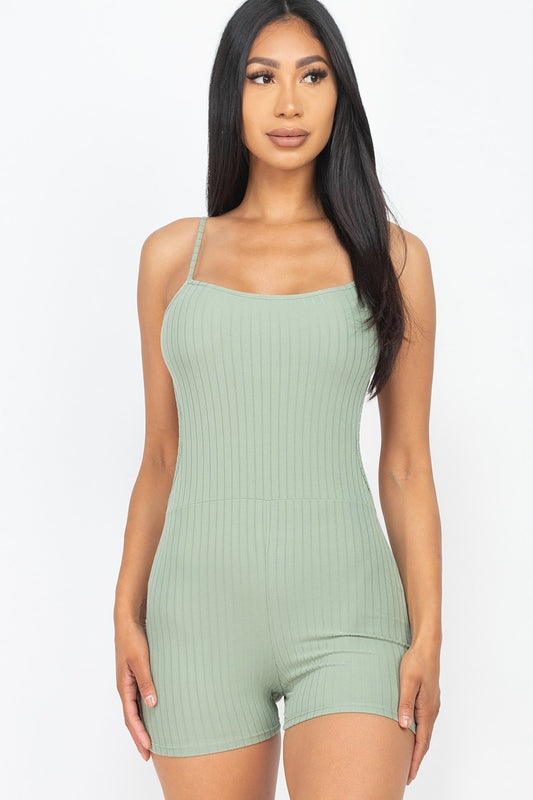 Ribbed Sleeveless Back Cutout Bodycon Active Romper