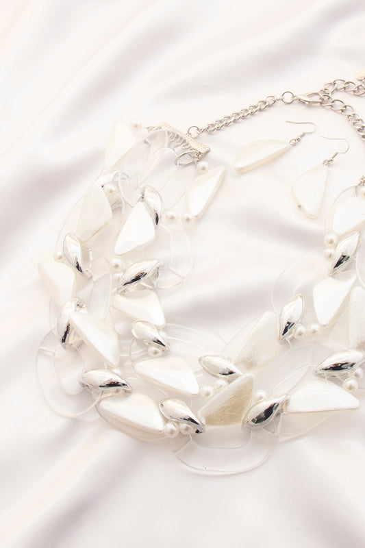 Triangle Shape Clear Metal Layered Bib Necklace