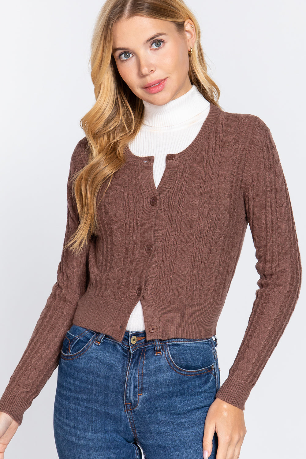 Crew Neck Cable Sweater Cardigan