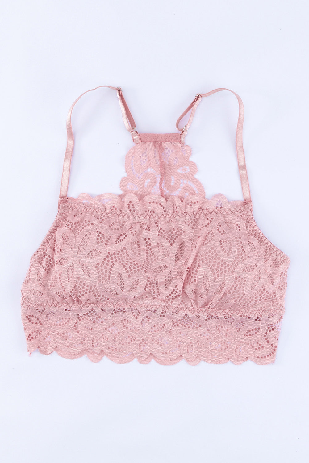 Pink Lace Floral Crochet Strapless Spaghetti Strap Bralette