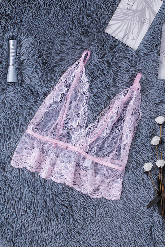 Chic Pink Floral Lace Triangle Bralette Lingerie