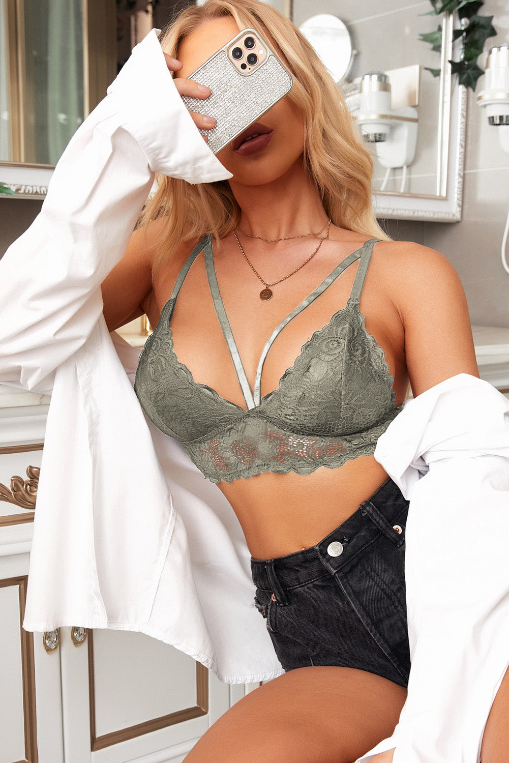 Green Adjustable Strappy Lace Bralette