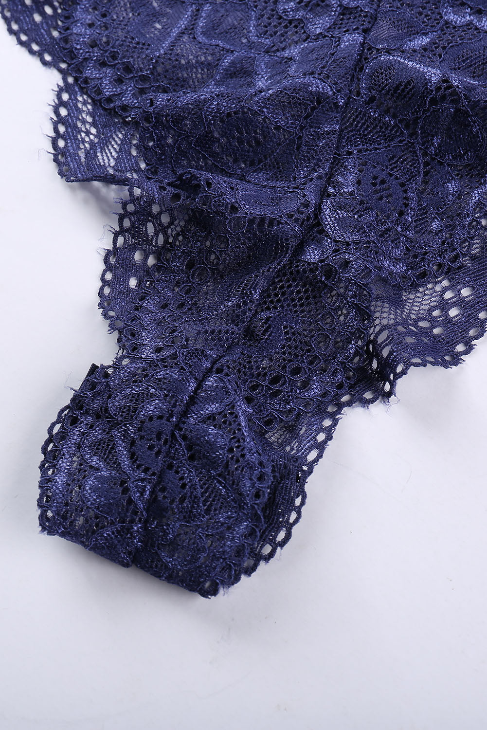 Chic Blue Lace Tulle High Neck Bodysuit