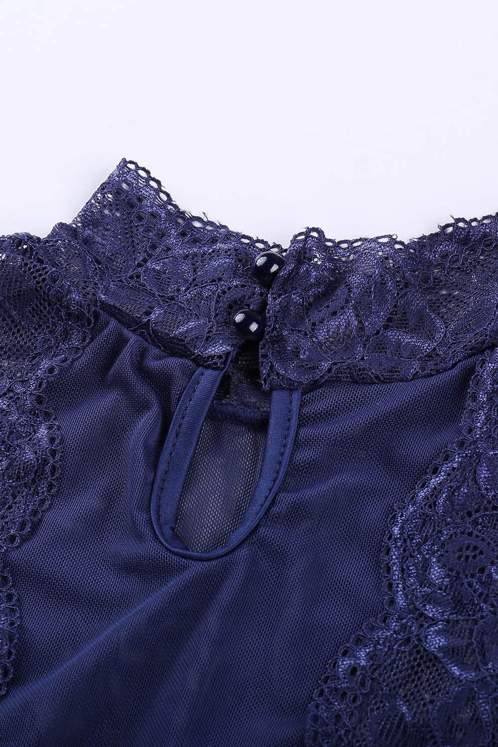 Chic Blue Lace Tulle High Neck Bodysuit