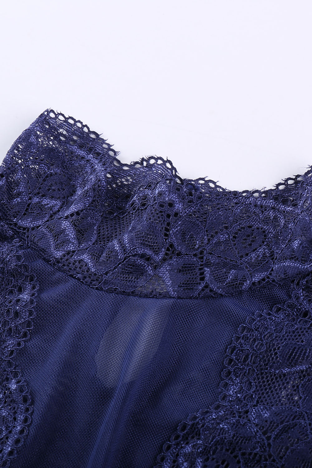 Chic Blue Lace Tulle High Neck Bodysuit