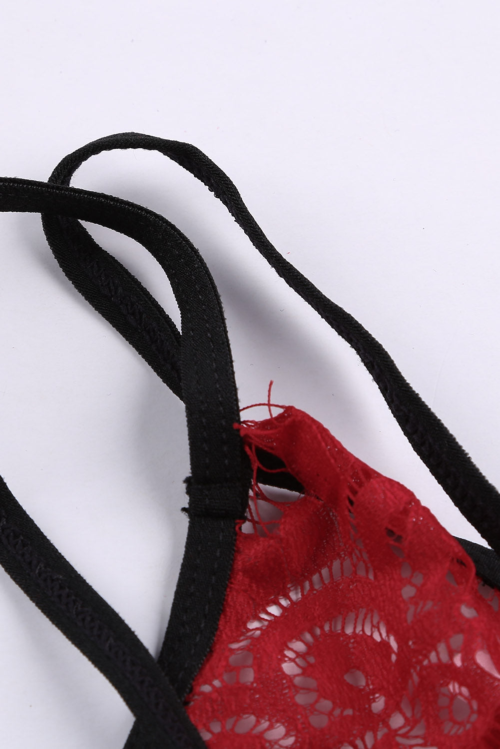 Red Eyelash Lace Spaghetti Strap Bralette Set with Garter Belt
