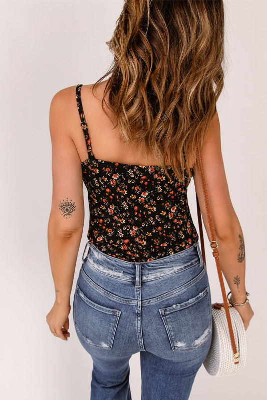 Black Floral Print Spaghetti Straps Boho Bodysuit, Shop for cheap Black Floral Print Spaghetti Straps Boho Bodysuit online? Buy at Modeshe.com on sale!